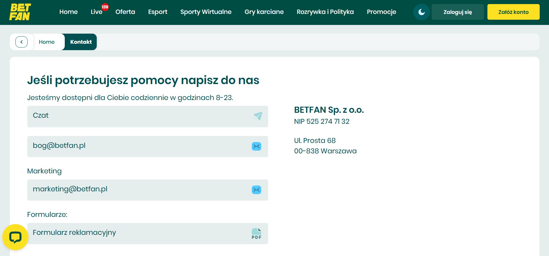 Kontakt Betfan