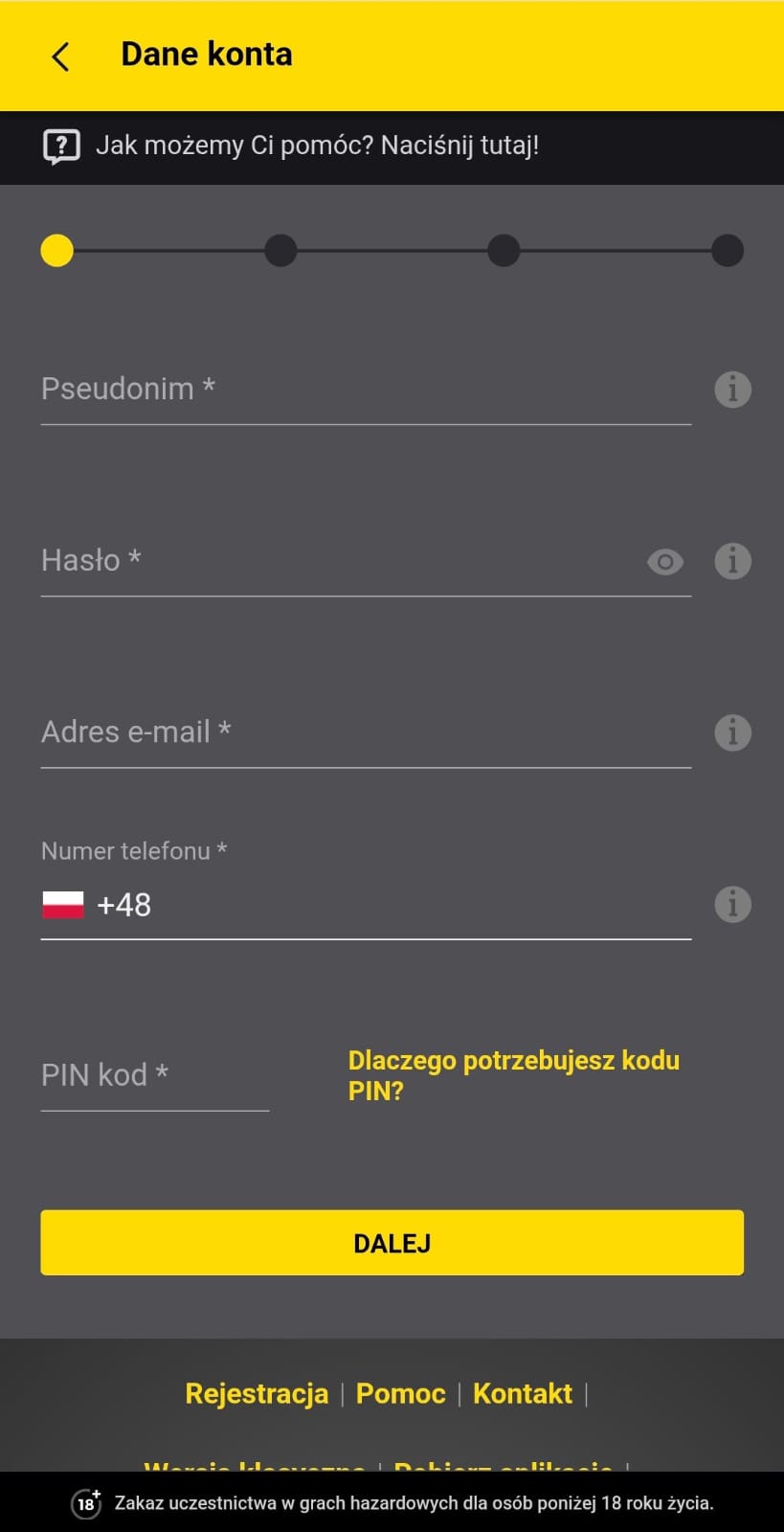 Registracja Fortuna